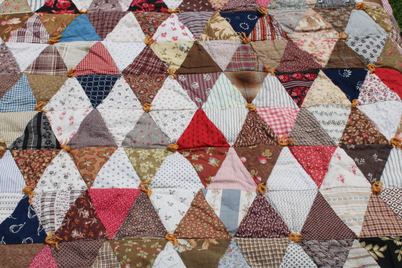 photo of antique diamond patchwork quilt, tons of different 1800s & early 1900s print cotton fabrics  #17