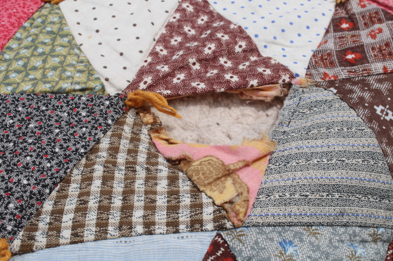 photo of antique diamond patchwork quilt, tons of different 1800s & early 1900s print cotton fabrics  #18
