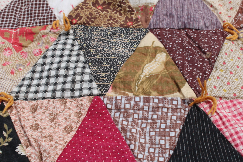 photo of antique diamond patchwork quilt, tons of different 1800s & early 1900s print cotton fabrics  #19