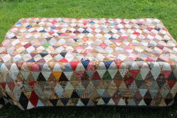 catalog photo of antique diamond patchwork quilt, tons of different 1800s & early 1900s print cotton fabrics 