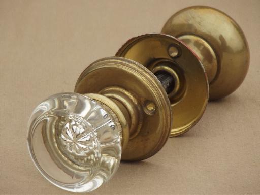 photo of antique door hardware, vintage mercury silver glass doorknob & solid brass door knob #1