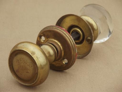 photo of antique door hardware, vintage mercury silver glass doorknob & solid brass door knob #4