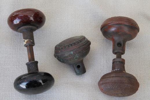 photo of antique door knobs lot, shabby Victorian vintage iron door hardware doorknobs #6