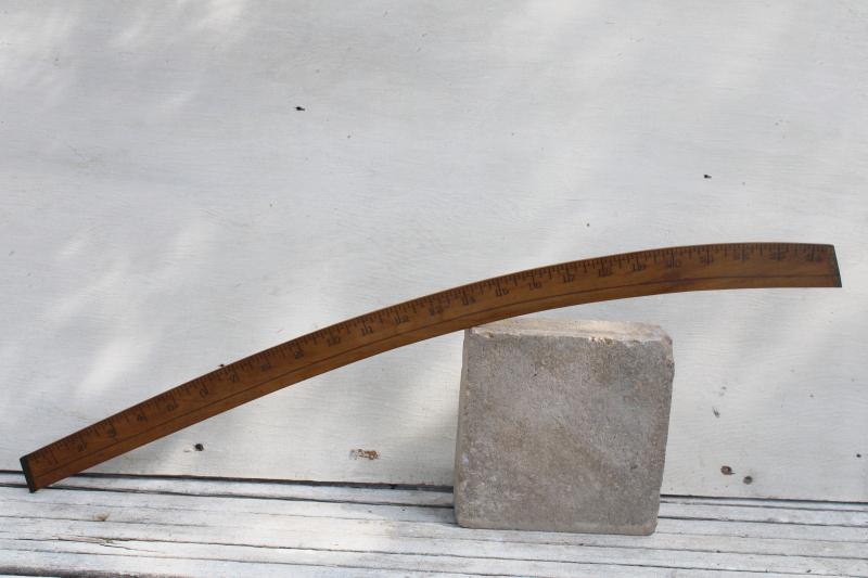 photo of antique drafting tool, brass tipped wood measure slope shape ship curve vintage industrial #3