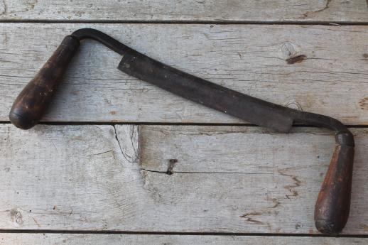 photo of antique draw knife w/ wood handles, old drawknife primitive  wood working tool #2