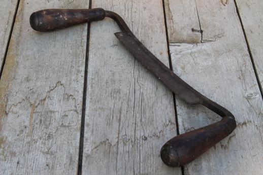 photo of antique draw knife w/ wood handles, old drawknife primitive  wood working tool #5