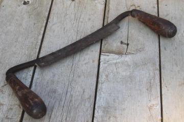 catalog photo of antique draw knife w/ wood handles, old drawknife primitive  wood working tool