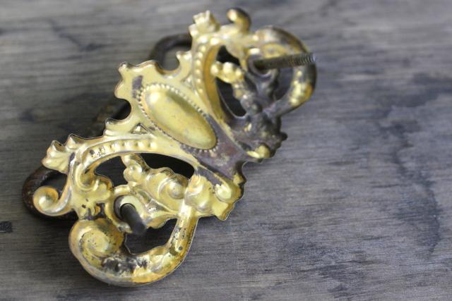 photo of antique drawer pulls, shabby ornate french country style gilt brass embossed handles #4