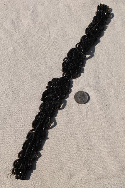 photo of antique dress trim, Victorian vintage jet black glass beaded embroidery appliques #4