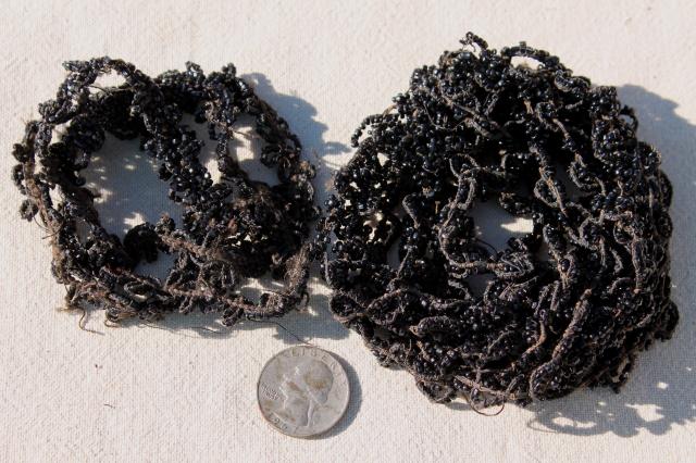 photo of antique dress trim, Victorian vintage jet black glass beaded embroidery appliques #5