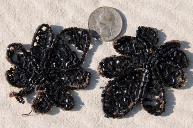 photo of antique dress trim, Victorian vintage jet black glass beaded embroidery appliques #18