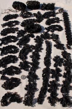 catalog photo of antique dress trim, Victorian vintage jet black glass beaded embroidery appliques