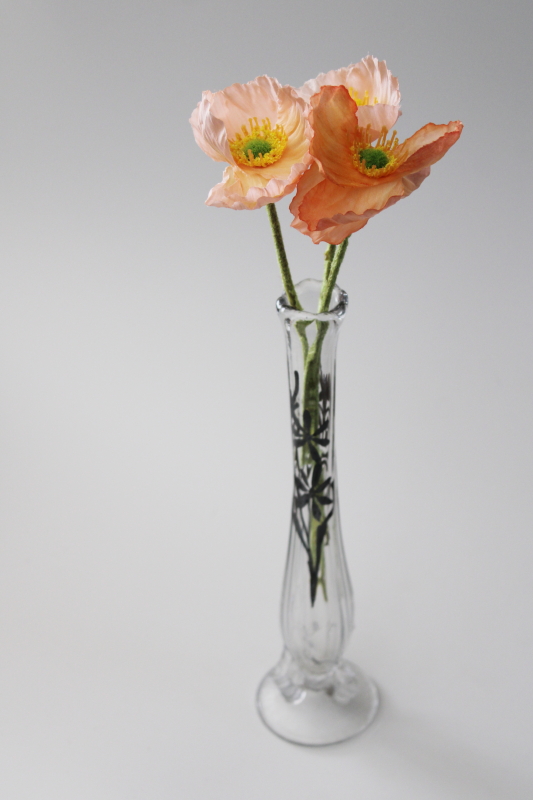 photo of antique early 1900s vintage Dugan glass twig vase, small bud vase w/ silver floral pattern #2