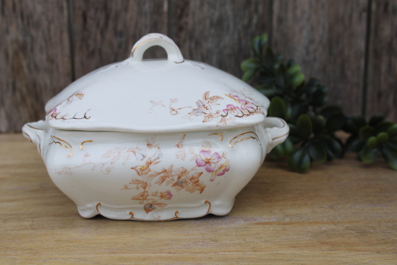 photo of antique early 1900s vintage Ridgways England ironstone china, small square covered dish  #1