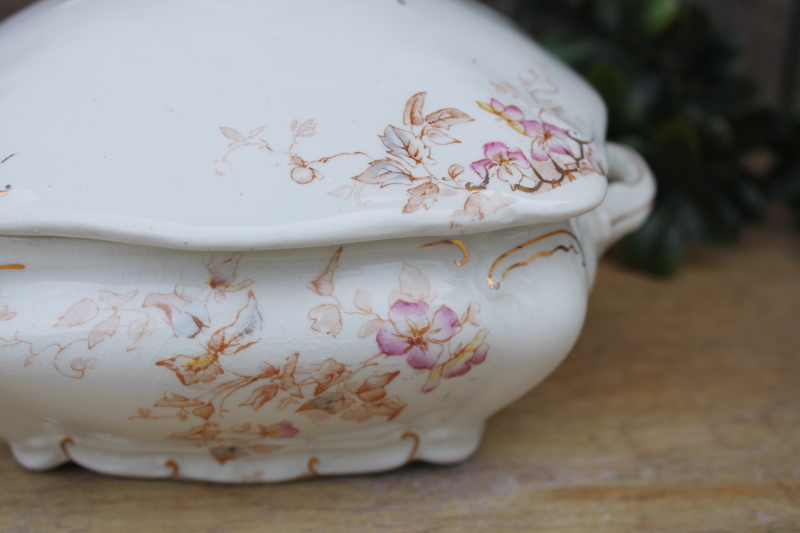 photo of antique early 1900s vintage Ridgways England ironstone china, small square covered dish  #2