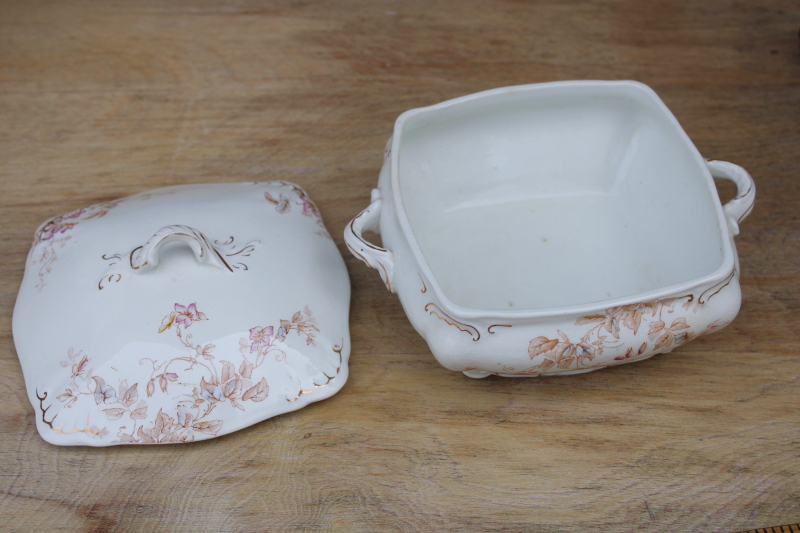 photo of antique early 1900s vintage Ridgways England ironstone china, small square covered dish  #4