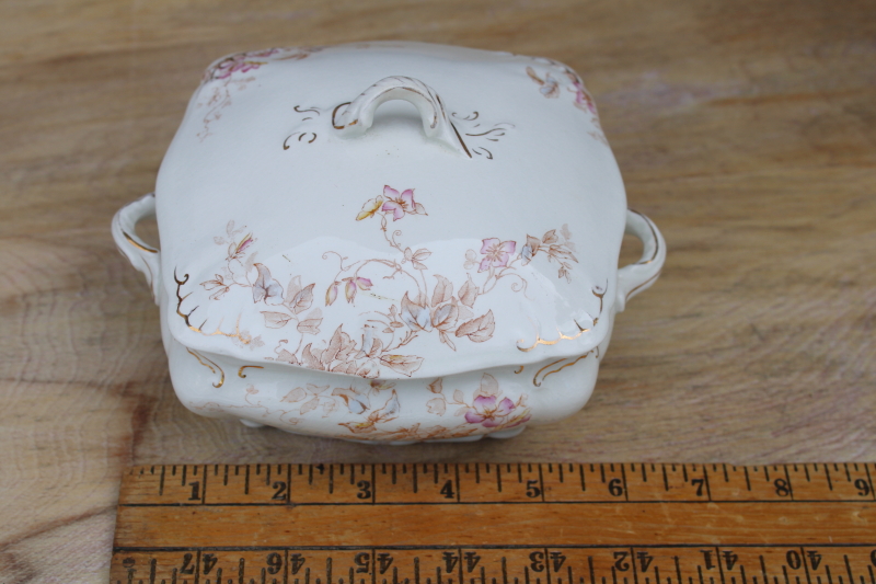 photo of antique early 1900s vintage Ridgways England ironstone china, small square covered dish  #7