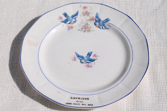 photo of antique early 1900s vintage china plate For a Good Baby w/ bluebirds of happiness #1