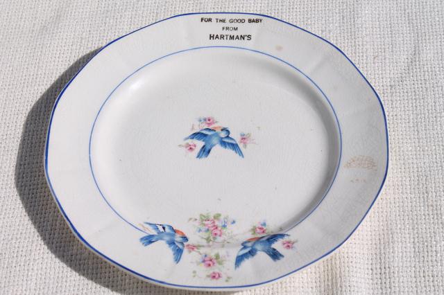 photo of antique early 1900s vintage china plate For a Good Baby w/ bluebirds of happiness #3
