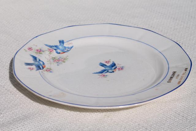 photo of antique early 1900s vintage china plate For a Good Baby w/ bluebirds of happiness #5