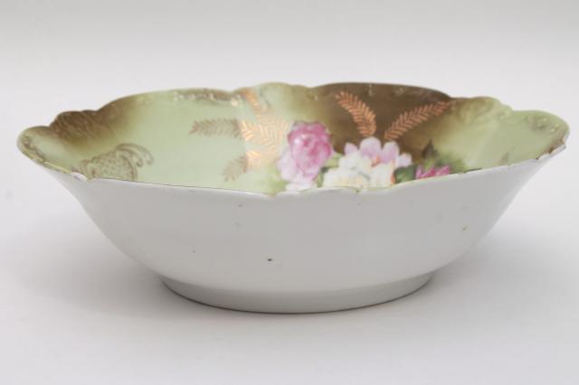 photo of antique early 1900s vintage china serving bowls w/ hand painted flowers, pink roses #4