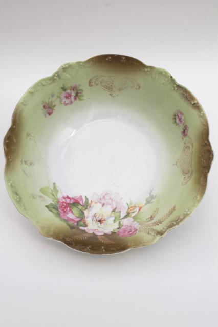 photo of antique early 1900s vintage china serving bowls w/ hand painted flowers, pink roses #5