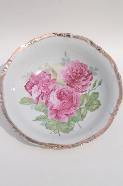 photo of antique early 1900s vintage china serving bowls w/ hand painted flowers, pink roses #12