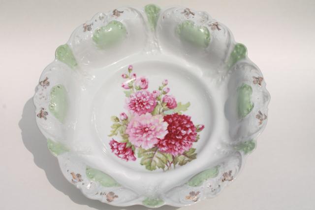 photo of antique early 1900s vintage china serving bowls w/ hand painted flowers, pink roses #14