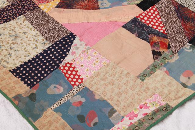 photo of antique early 1900s vintage crazy quilt w/ hand stitched patchwork & embroidery #2