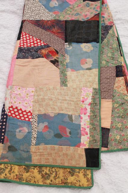 photo of antique early 1900s vintage crazy quilt w/ hand stitched patchwork & embroidery #6