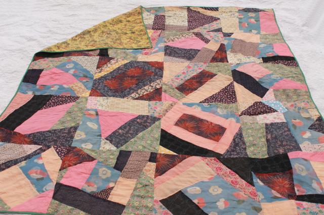 photo of antique early 1900s vintage crazy quilt w/ hand stitched patchwork & embroidery #8