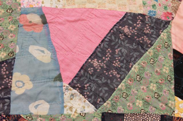 photo of antique early 1900s vintage crazy quilt w/ hand stitched patchwork & embroidery #11