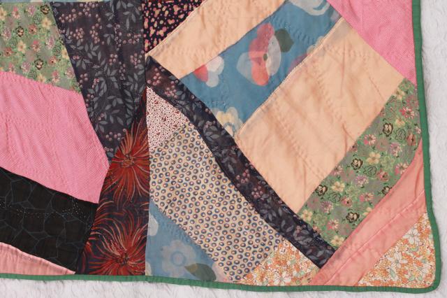 photo of antique early 1900s vintage crazy quilt w/ hand stitched patchwork & embroidery #12