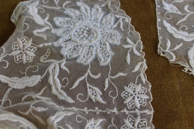 photo of antique early 1900s vintage embroidered net lace shawl collar w/ hand beaded silver flowers #7