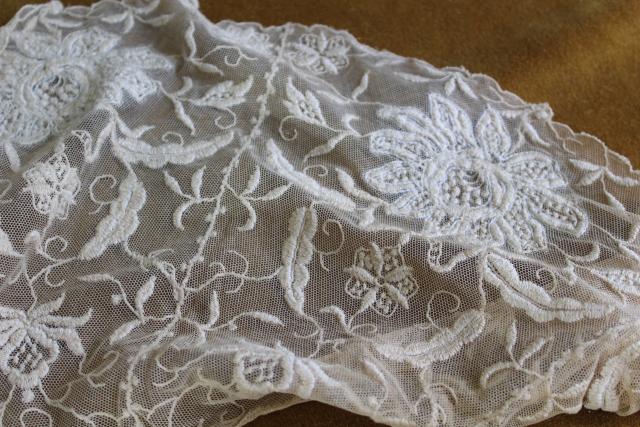 photo of antique early 1900s vintage embroidered net lace shawl collar w/ hand beaded silver flowers #8