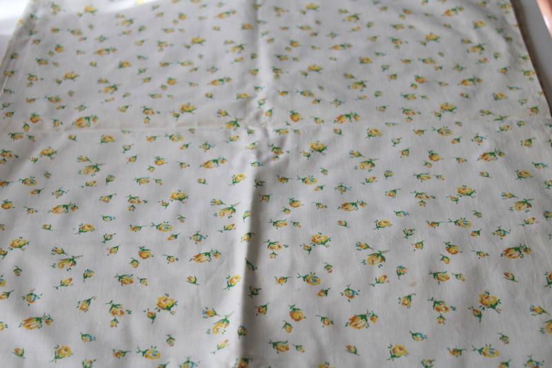 photo of antique early 1900s vintage fabric, cotton lawn w/ yellow roses rosebud print on white #1