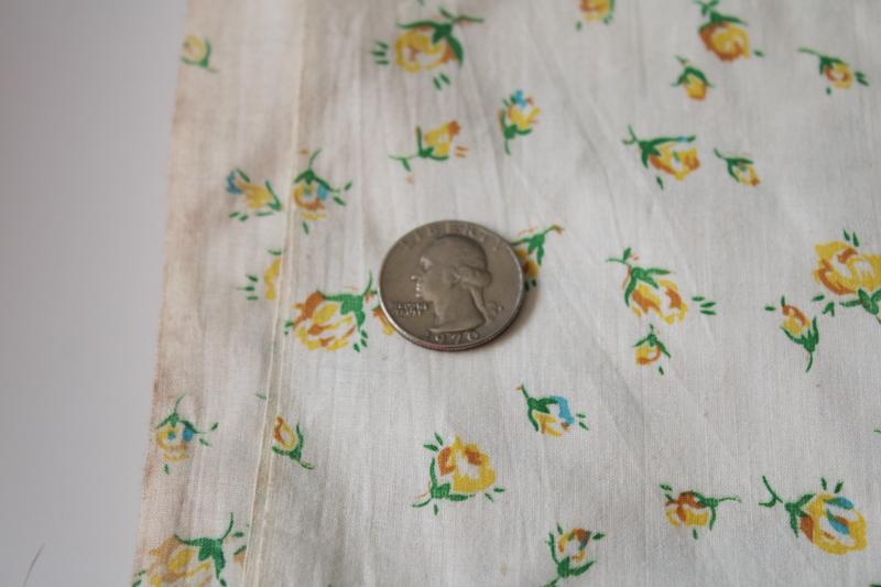 photo of antique early 1900s vintage fabric, cotton lawn w/ yellow roses rosebud print on white #4