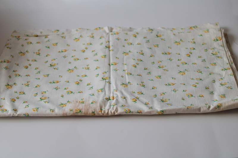 photo of antique early 1900s vintage fabric, cotton lawn w/ yellow roses rosebud print on white #5