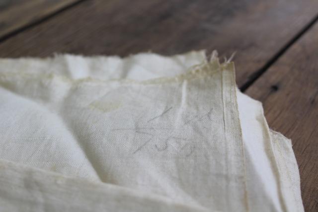 photo of antique early 1900s vintage fabric, pure linen remnants w/ old paper labels #4