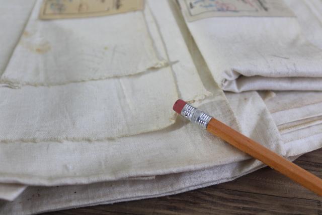 photo of antique early 1900s vintage fabric, pure linen remnants w/ old paper labels #5