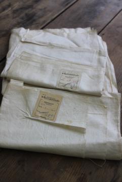 catalog photo of antique early 1900s vintage fabric, pure linen remnants w/ old paper labels