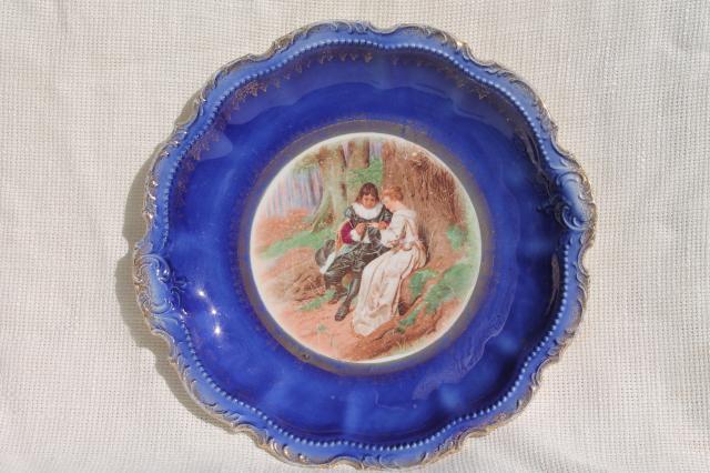 photo of antique early 1900s vintage painted plates, romantic scene & portrait of a lady #7