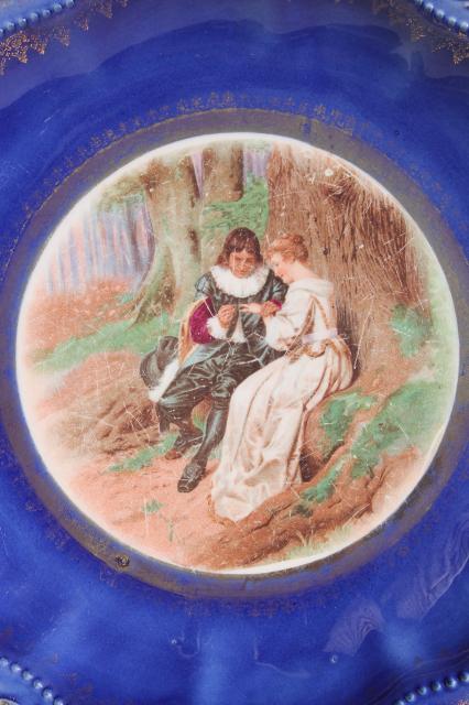 photo of antique early 1900s vintage painted plates, romantic scene & portrait of a lady #8