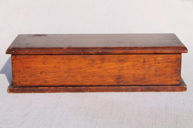 photo of antique early 1900s vintage pine wood box, small jewelry casket dresser box or instrument case #2