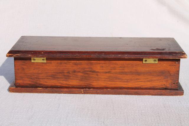 photo of antique early 1900s vintage pine wood box, small jewelry casket dresser box or instrument case #4