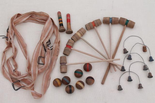 photo of antique early 1900s vintage table game, tabletop croquet set w/ tiny wood balls & mallets #2