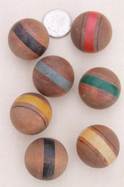 photo of antique early 1900s vintage table game, tabletop croquet set w/ tiny wood balls & mallets #3