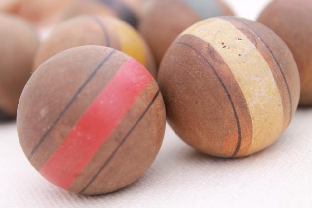 photo of antique early 1900s vintage table game, tabletop croquet set w/ tiny wood balls & mallets #4