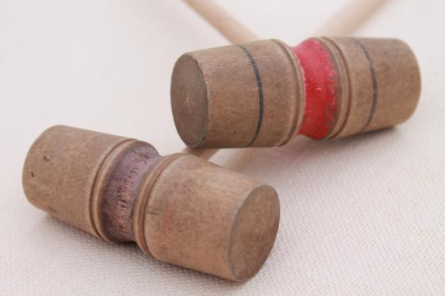 photo of antique early 1900s vintage table game, tabletop croquet set w/ tiny wood balls & mallets #7