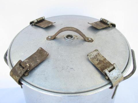 photo of antique early aluminum camping pot & lid w/1910 patent date #2